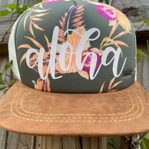 🌺🌊 Aloha Roxy Trucker SnapBack Hat Floral Hand-lettering Handmade Cap
